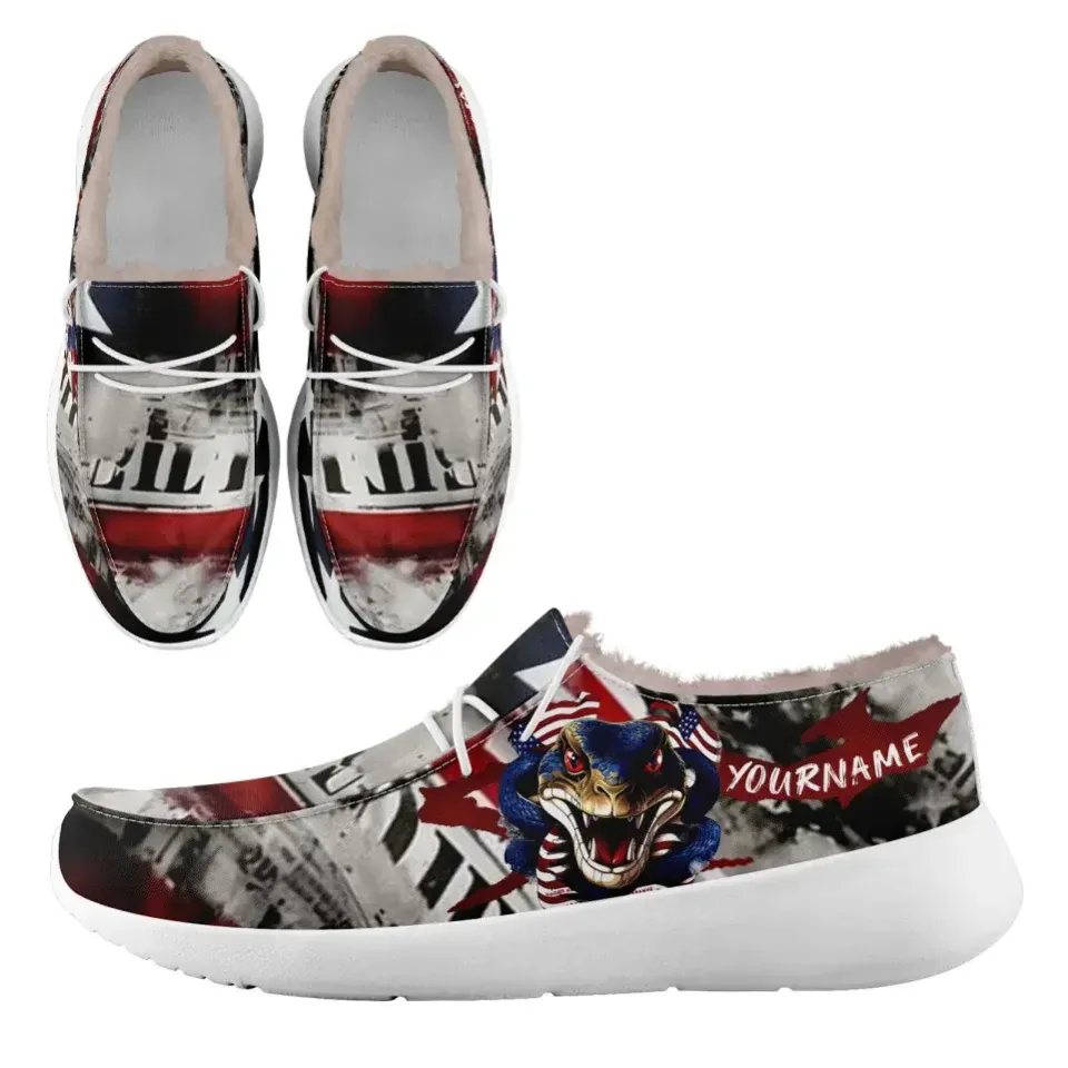 Personalized Flag Sneakers, Custom Patriotic Fur Lining Loafer Shoes, Best Gift for Vateran.FN042-24020295-4w