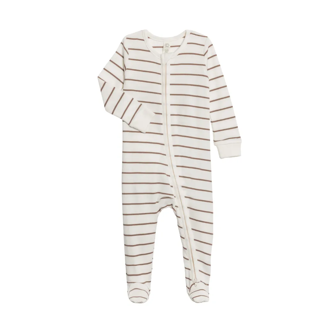 Peyton Organic Footed Sleeper - Kade Stripe   Taupe