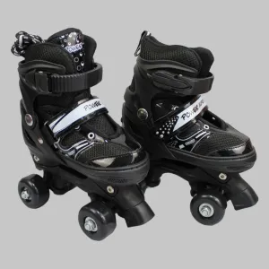 Power Superb Adjustable Roller Skate Shoes 2-Rows 4-Wheels (Small, Black)