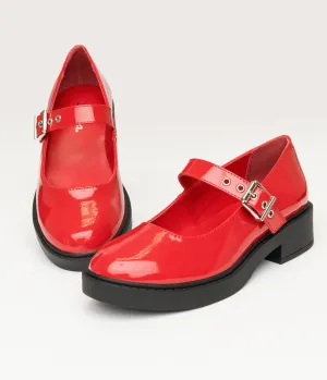 Red Patent Leatherette Mary Jane Platforms