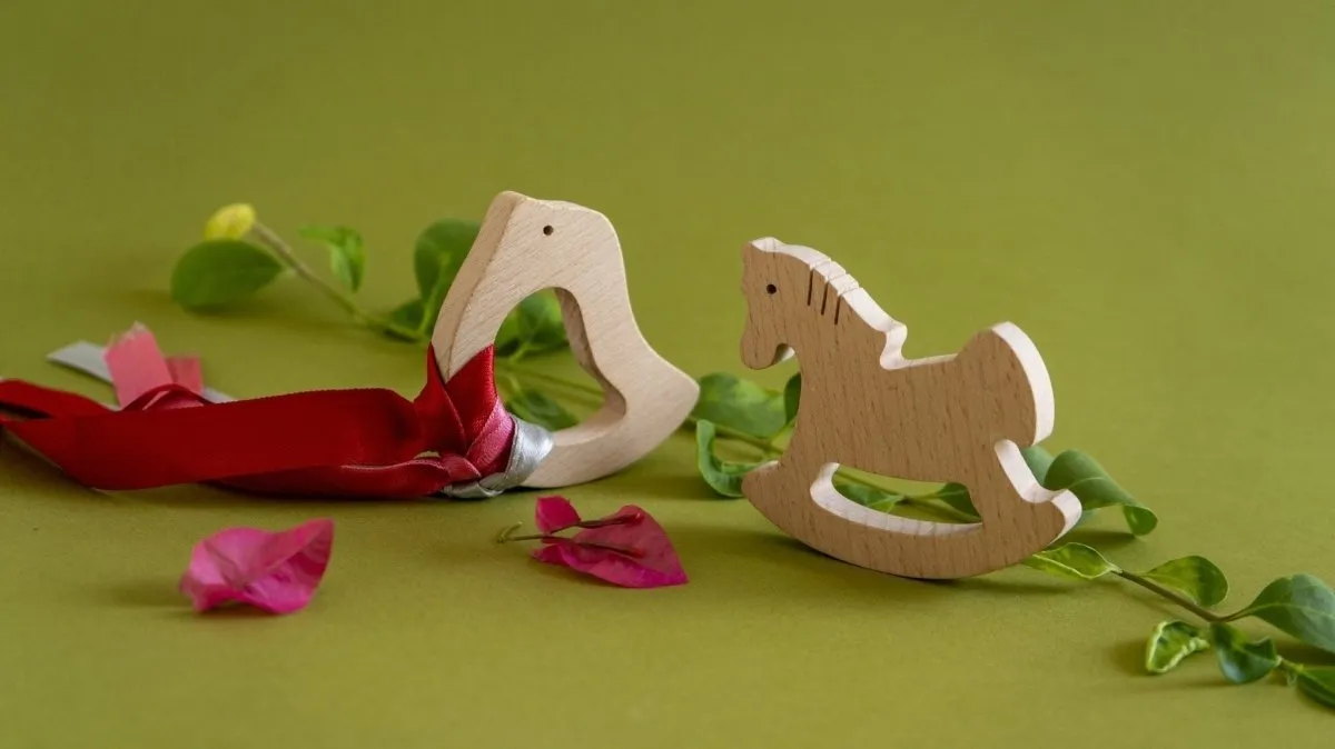 Rocking Potato Wooden Teether - Bird & Horse