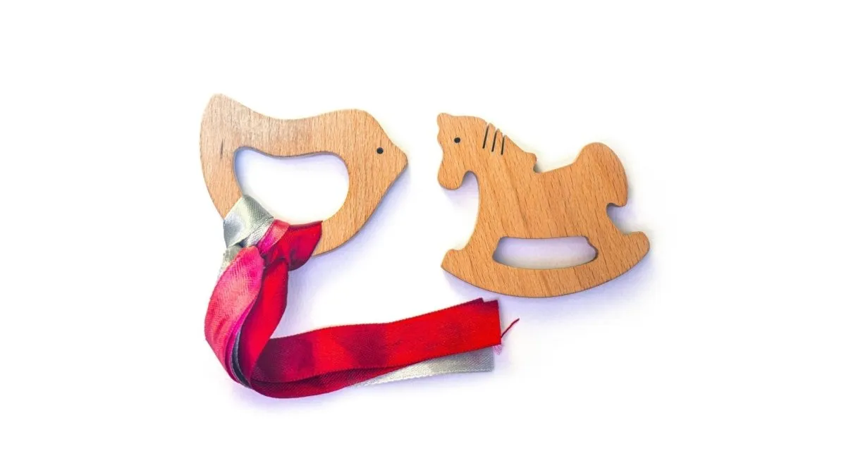 Rocking Potato Wooden Teether - Bird & Horse