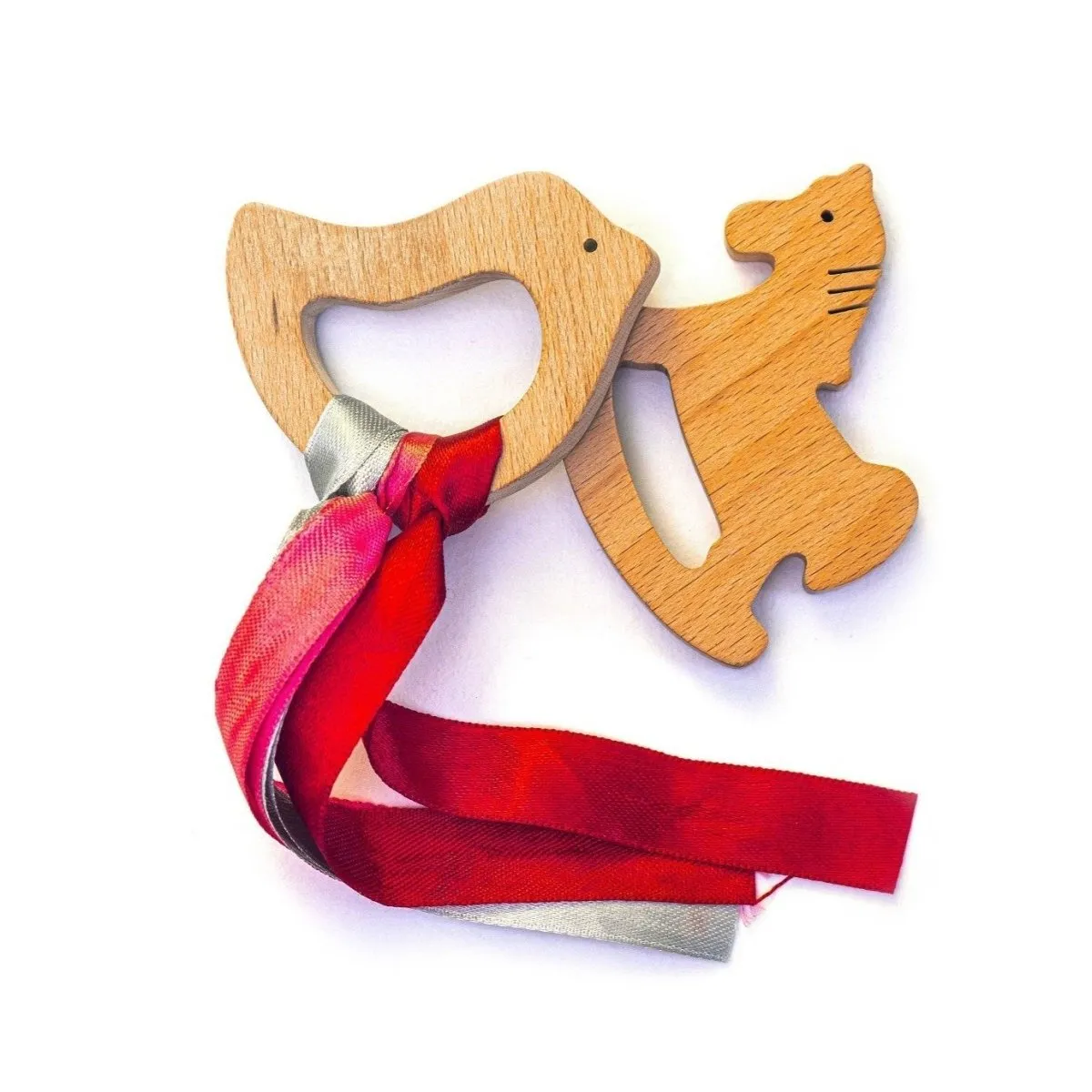 Rocking Potato Wooden Teether - Bird & Horse