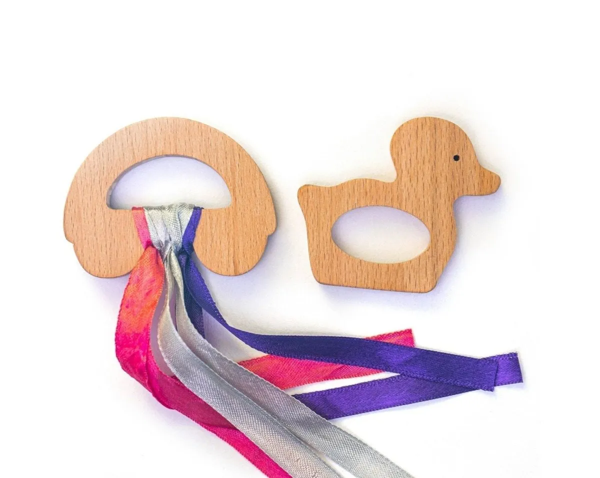 Rocking Potato Wooden Teether - Duck & Car