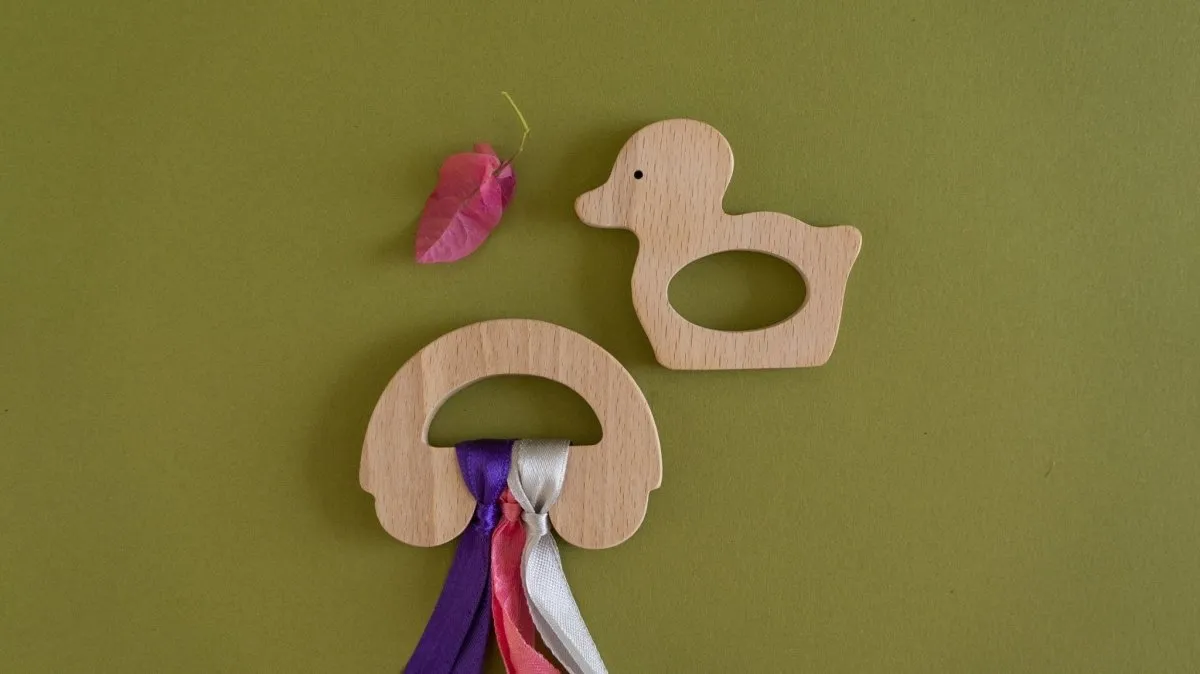 Rocking Potato Wooden Teether - Duck & Car