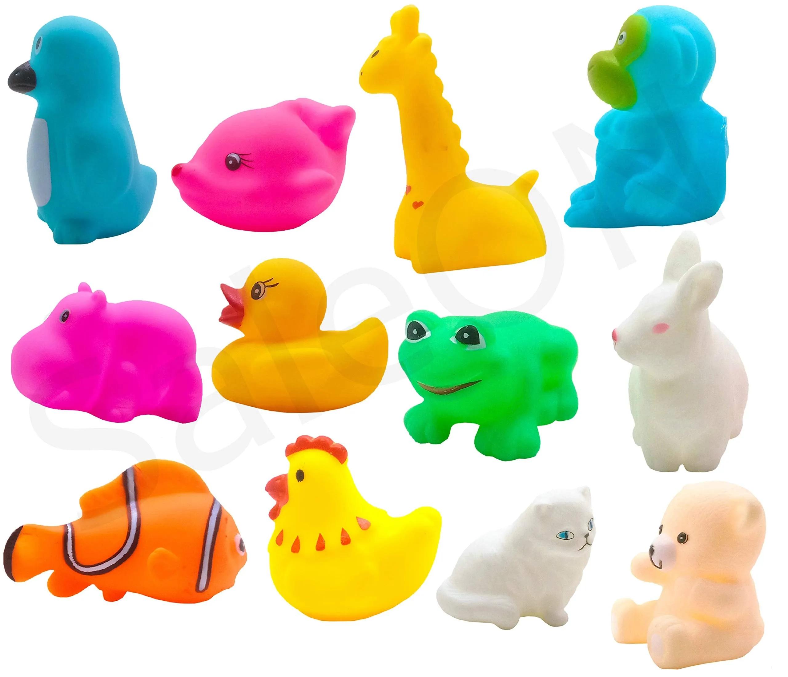 SaleOn Set of 12 Chuchu Mix Cute Animals Bath Toys, Non-Toxic, BPA Free Colorfull Soft Rubber Float Squeeze Sound Squeaky Bathing Toy for Baby - Chu Chu Toy Set –12pc Bath Toys