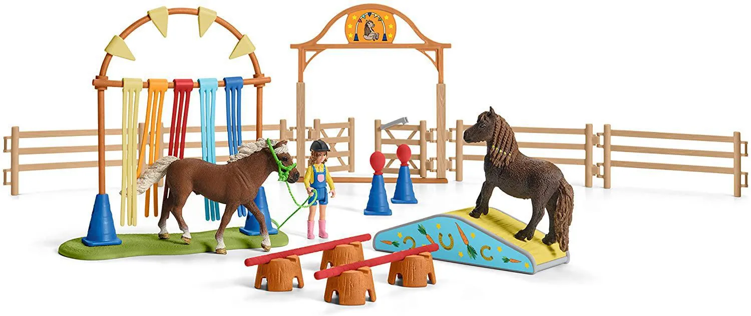 Schleich Farm World Pony Agility Training 41-piece Horse Playset Toy for Kids Ages 3-8