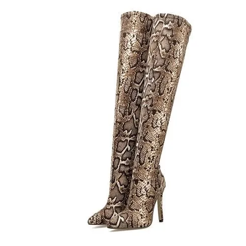 Sexy Snake Print Over-knee Boots