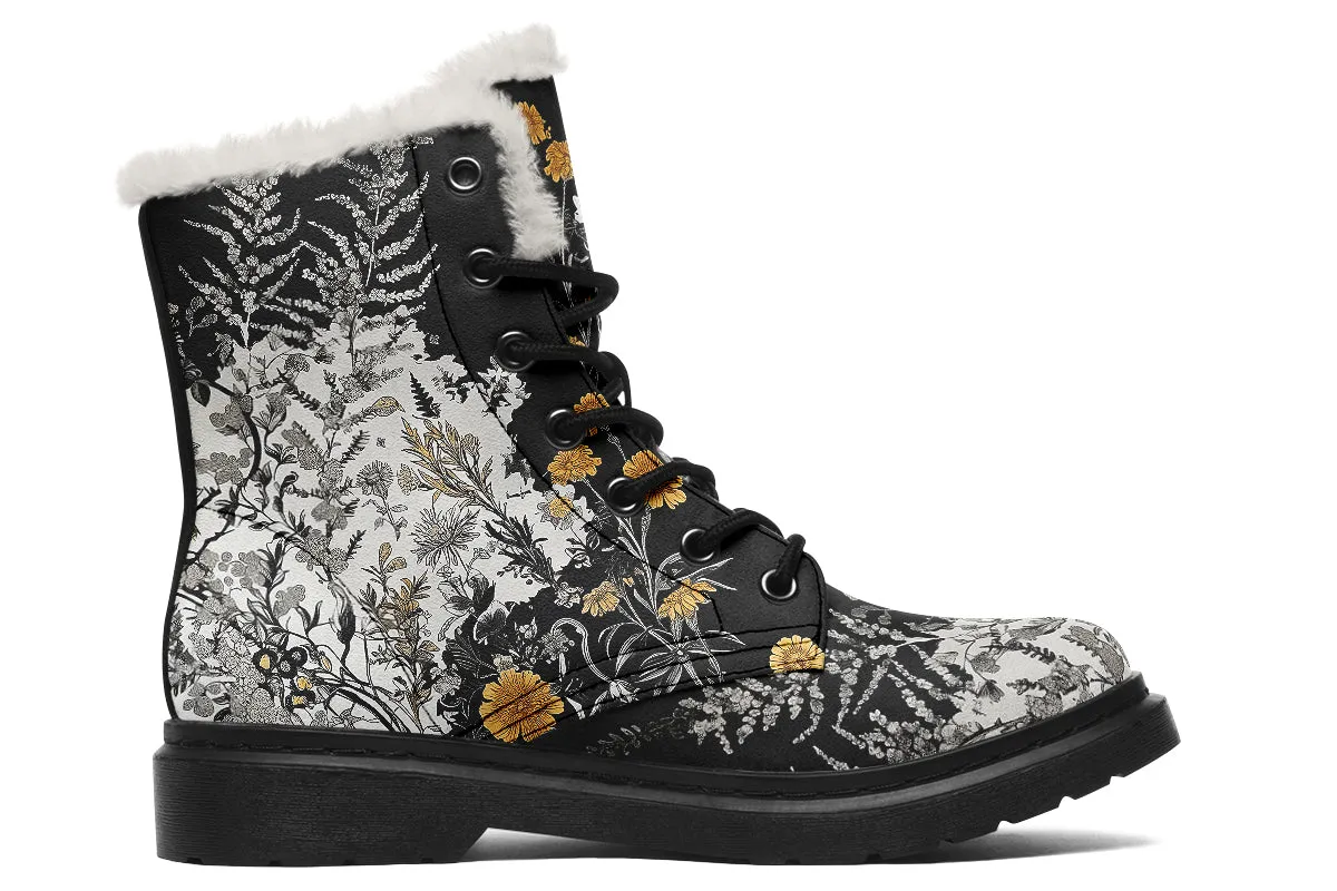 Shadow Ferns Winter Boots - Warm Micro-Suede Doc-Style Boots Lined with Vegan Wool