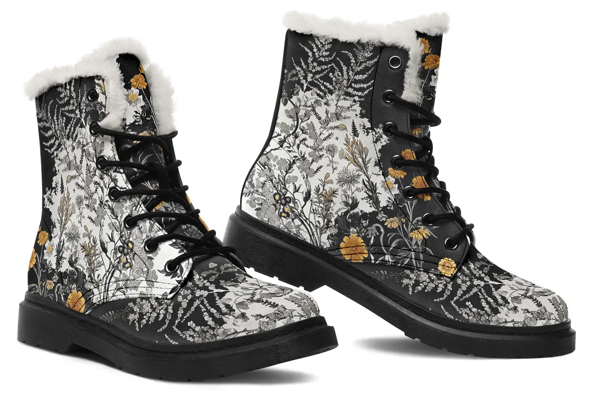 Shadow Ferns Winter Boots - Warm Micro-Suede Doc-Style Boots Lined with Vegan Wool