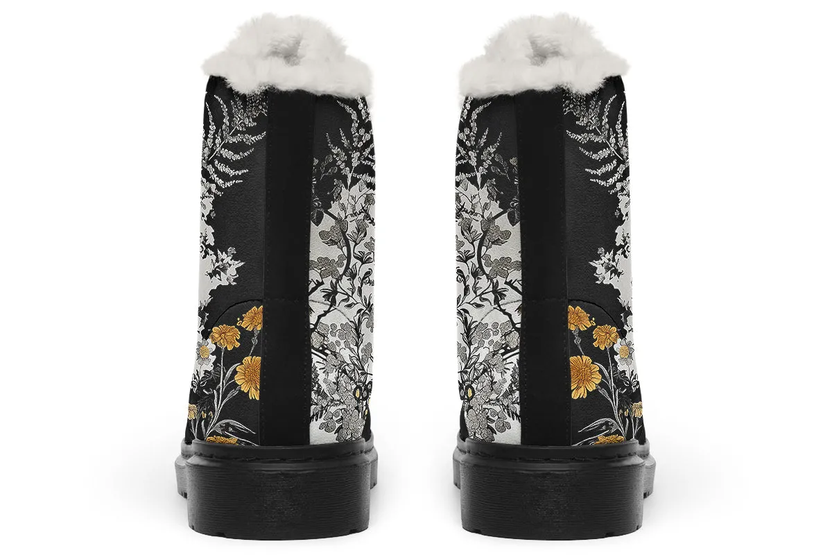 Shadow Ferns Winter Boots - Warm Micro-Suede Doc-Style Boots Lined with Vegan Wool