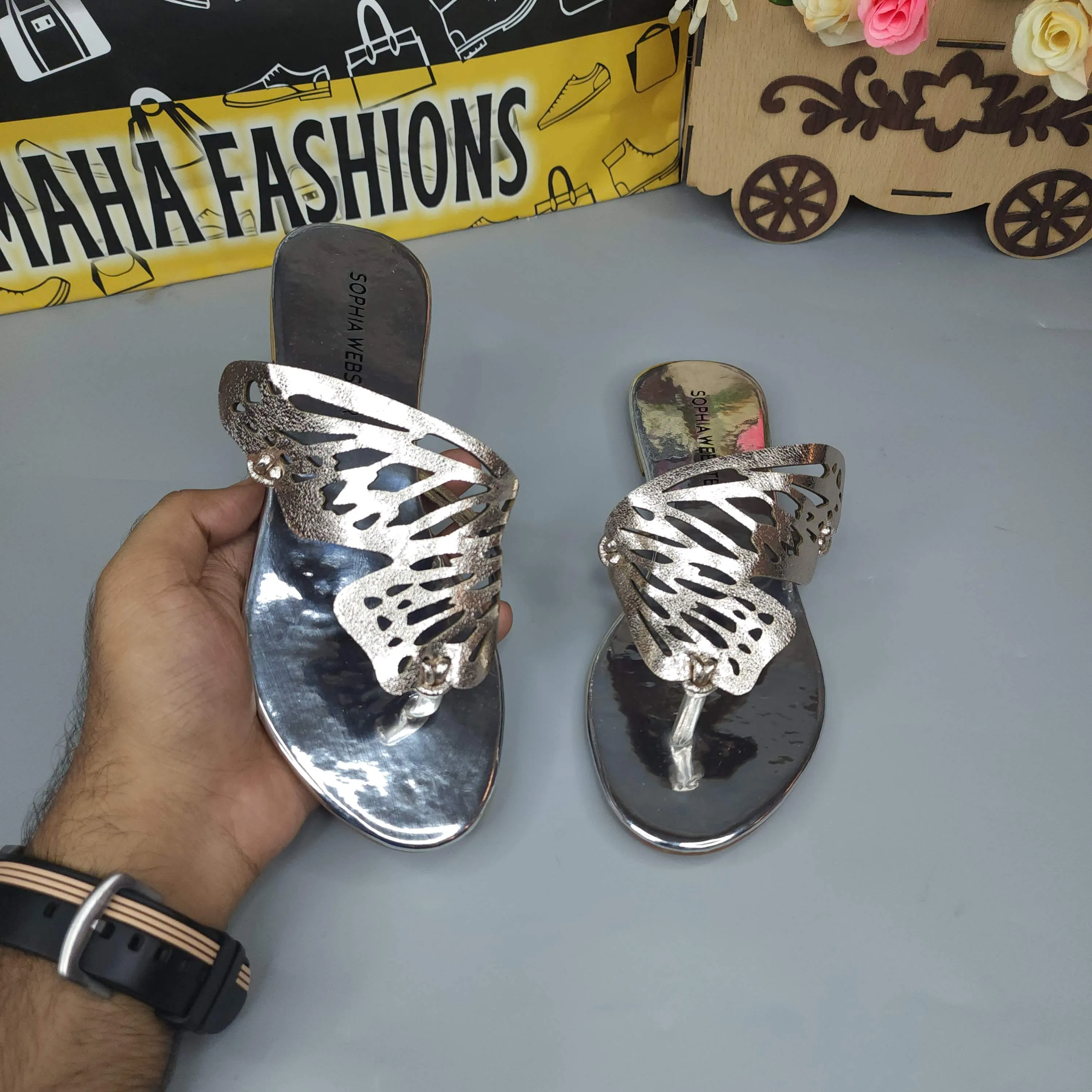 Silver Butterfly Slippers