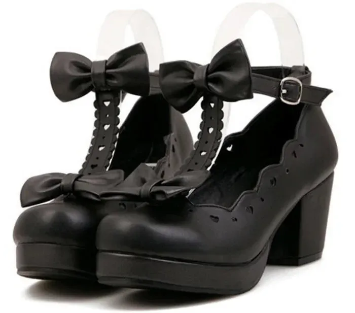 Sohiwoo Lolita shoes cute heavy-bottomed round head women shoes kawaii bowknot love princess cosplay shoes jk uniform lolita cos loli