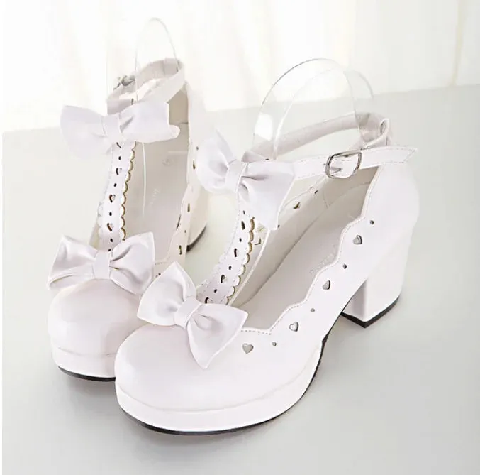 Sohiwoo Lolita shoes cute heavy-bottomed round head women shoes kawaii bowknot love princess cosplay shoes jk uniform lolita cos loli