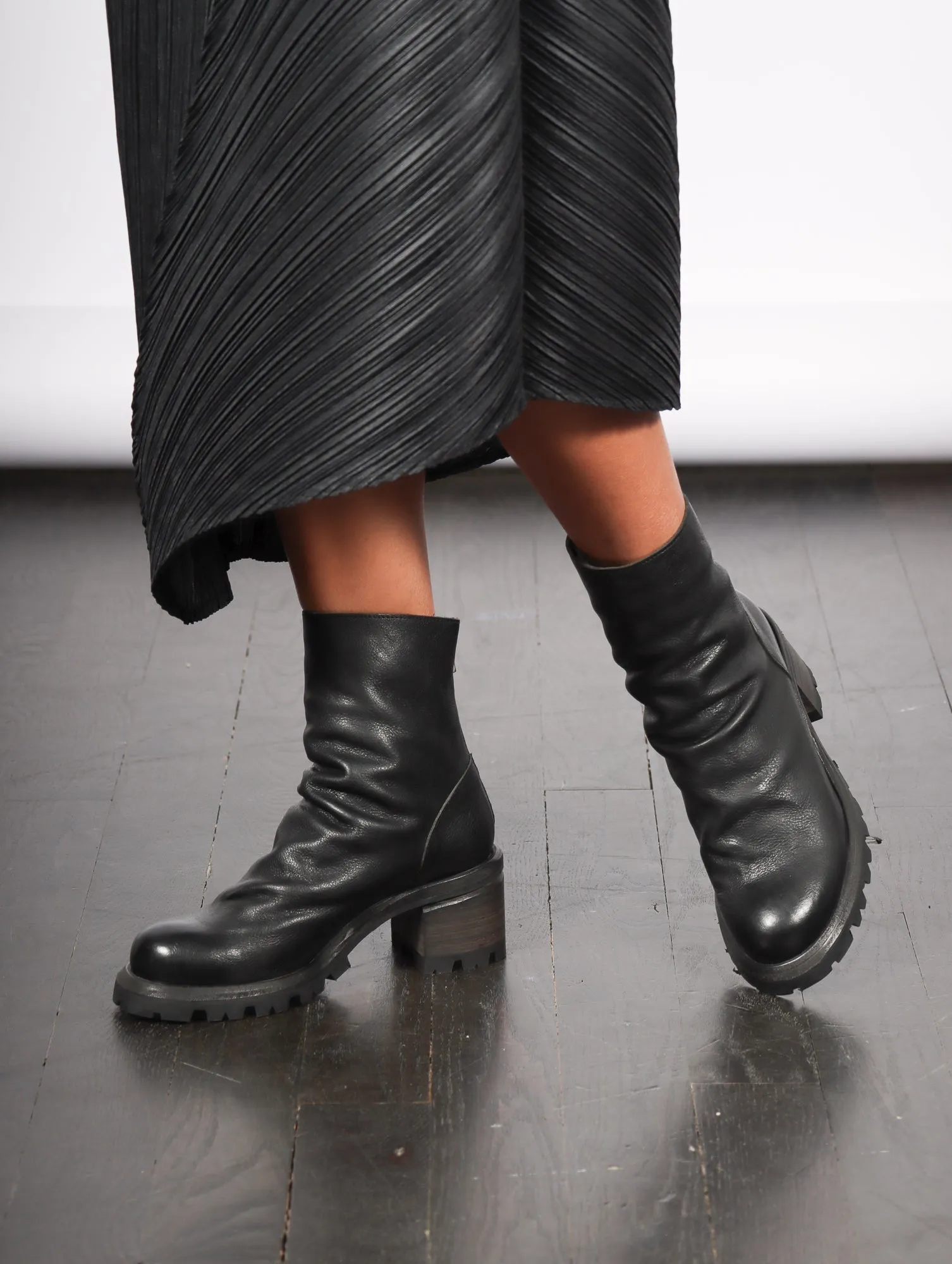 Stacked Wood Heel Boot in Black by Shoto