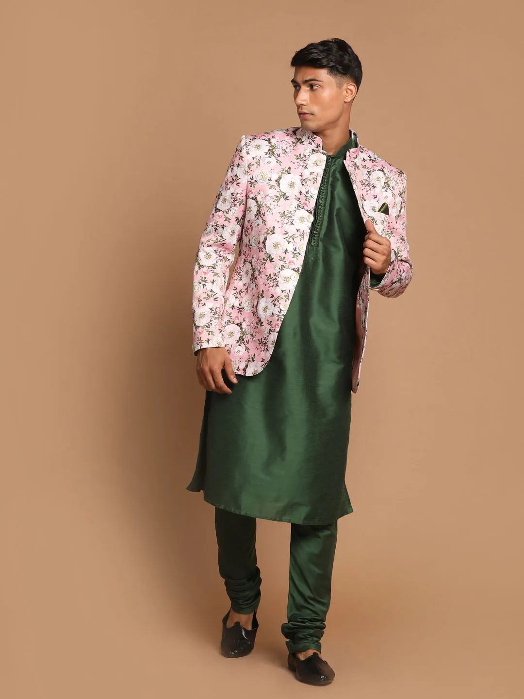 VASTRAMAY Pink Silk Jodhpuri Set