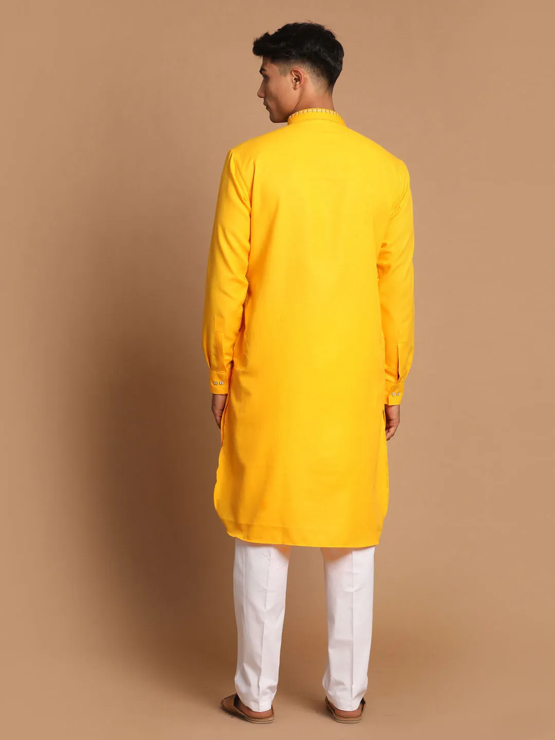 VASTRAMAY Yellow & White Cotton Kurta Set