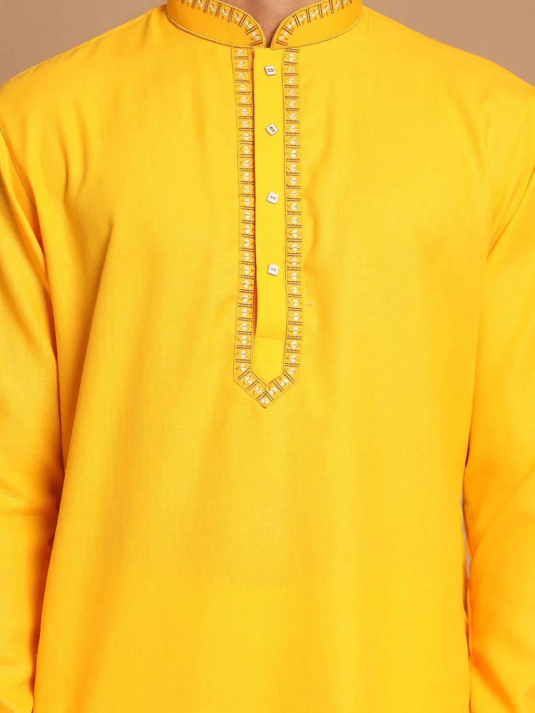 VASTRAMAY Yellow & White Cotton Kurta Set