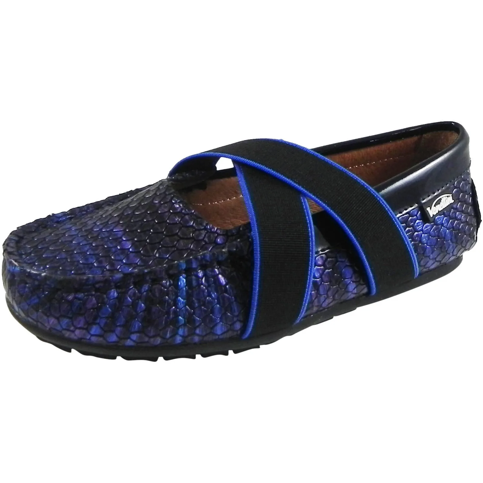 Venettini Girl's Daisy Cobalt & Navy Elastic Strap Flat Shoe