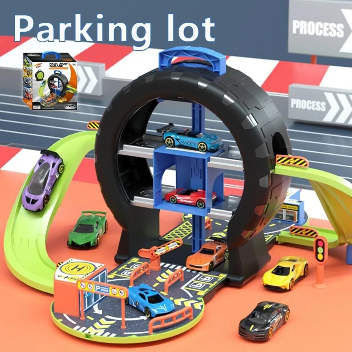 Wheel Themed Car Track Parking Lot