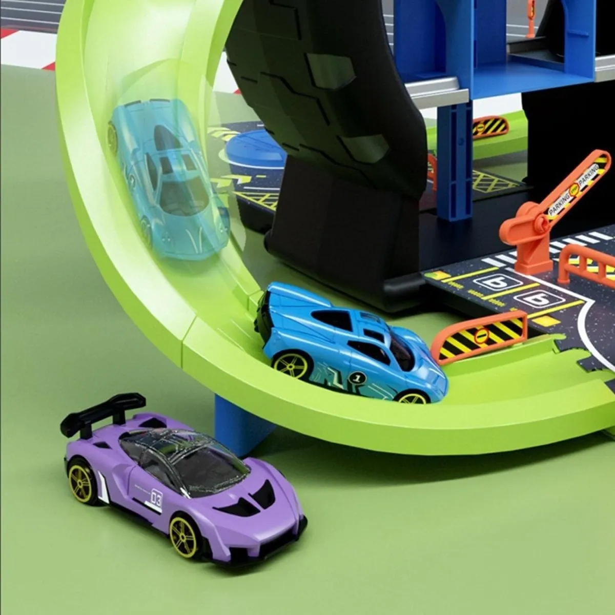 Wheel Themed Car Track Parking Lot