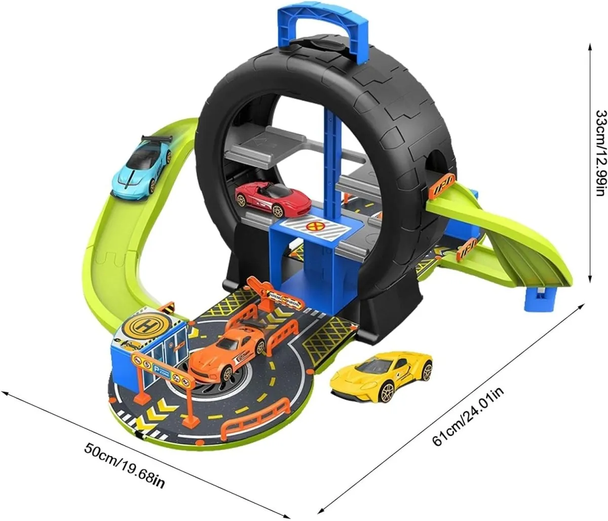 Wheel Themed Car Track Parking Lot