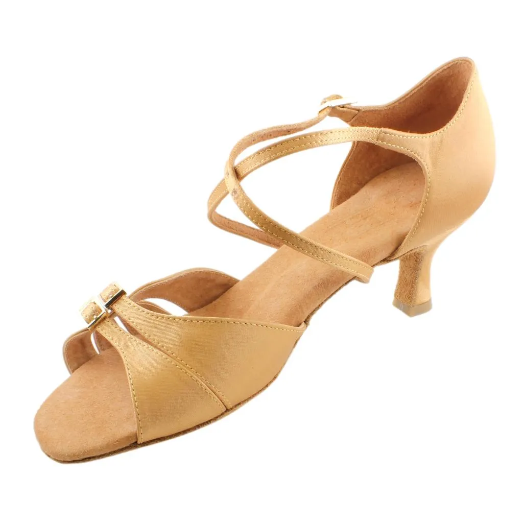 Women's Latin Dance Shoes, 2274 Tatiana, Tan Satin, Heel 6cm Flare W