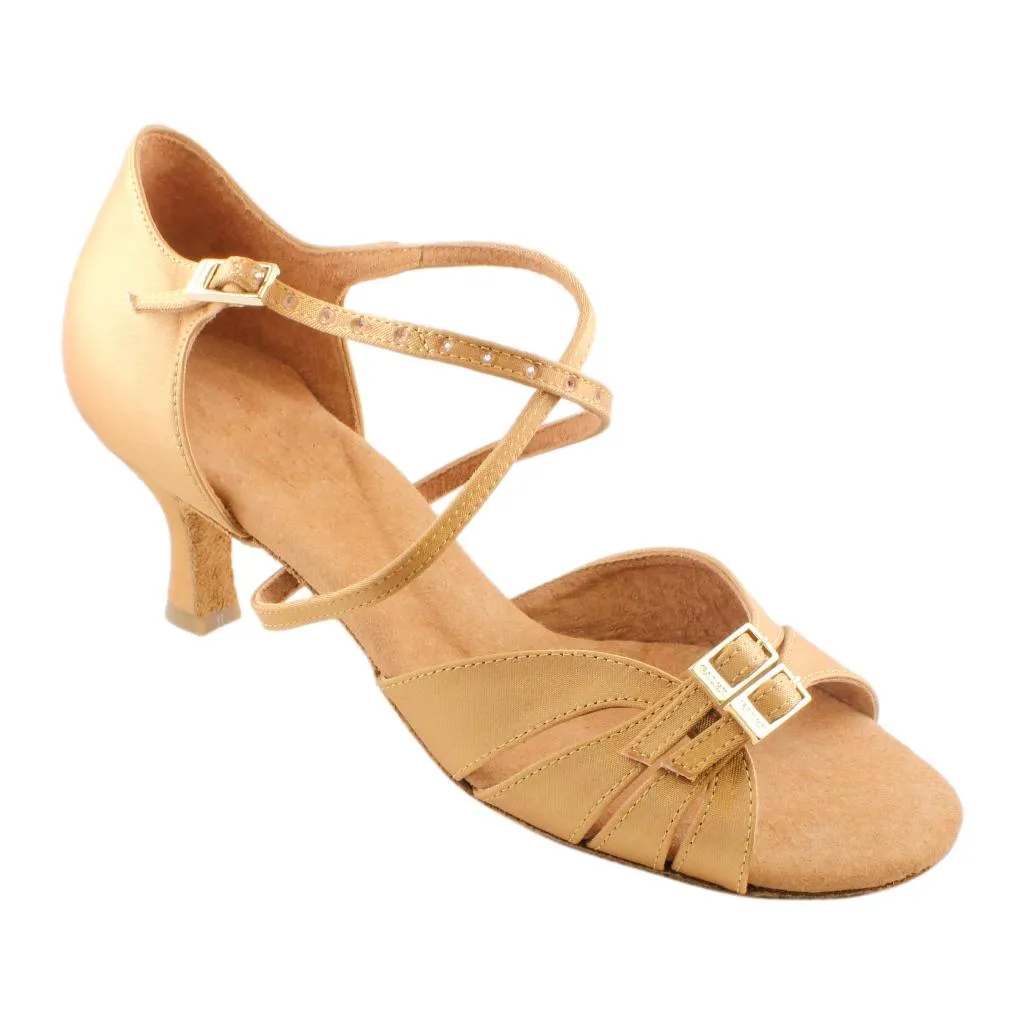 Women's Latin Dance Shoes, 2274 Tatiana, Tan Satin, Heel 6cm Flare W