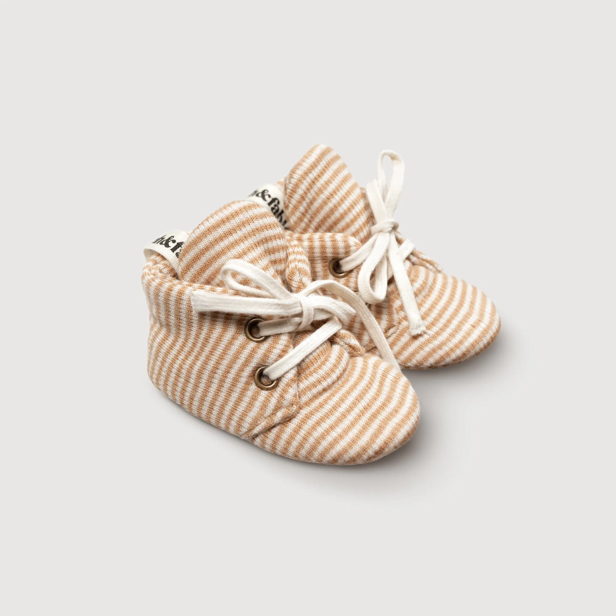 Wool Rib Baby Booties - Fawn Stripe