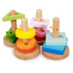 YIWA Wooden Shape Sorting Toys Stacking Toys for Toddlers