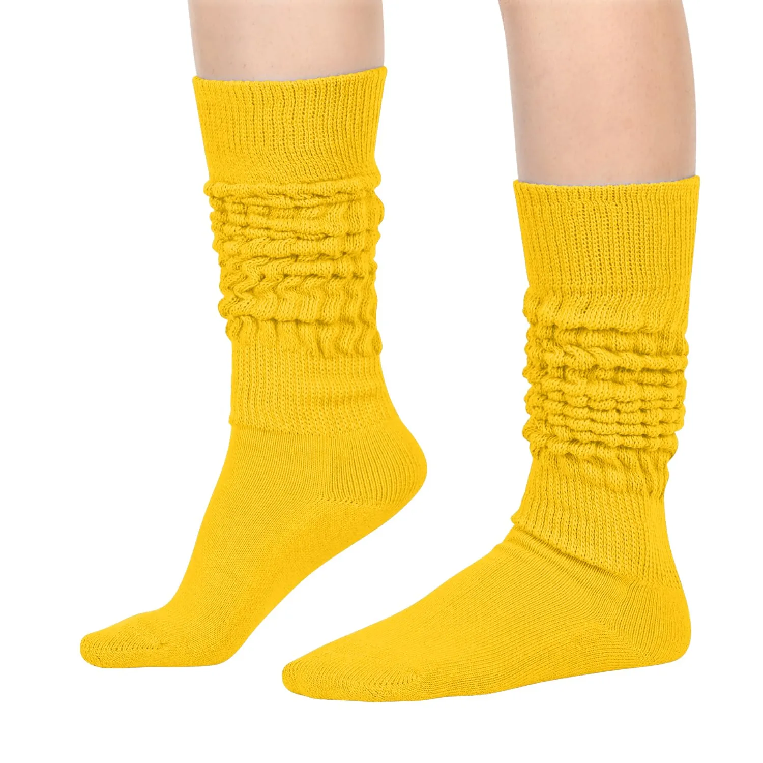 Zmart Slouch Socks for Women Girls - Scrunch Socks for Women Pack, Long High Tube High Socks Orange Yellow 2 Pairs